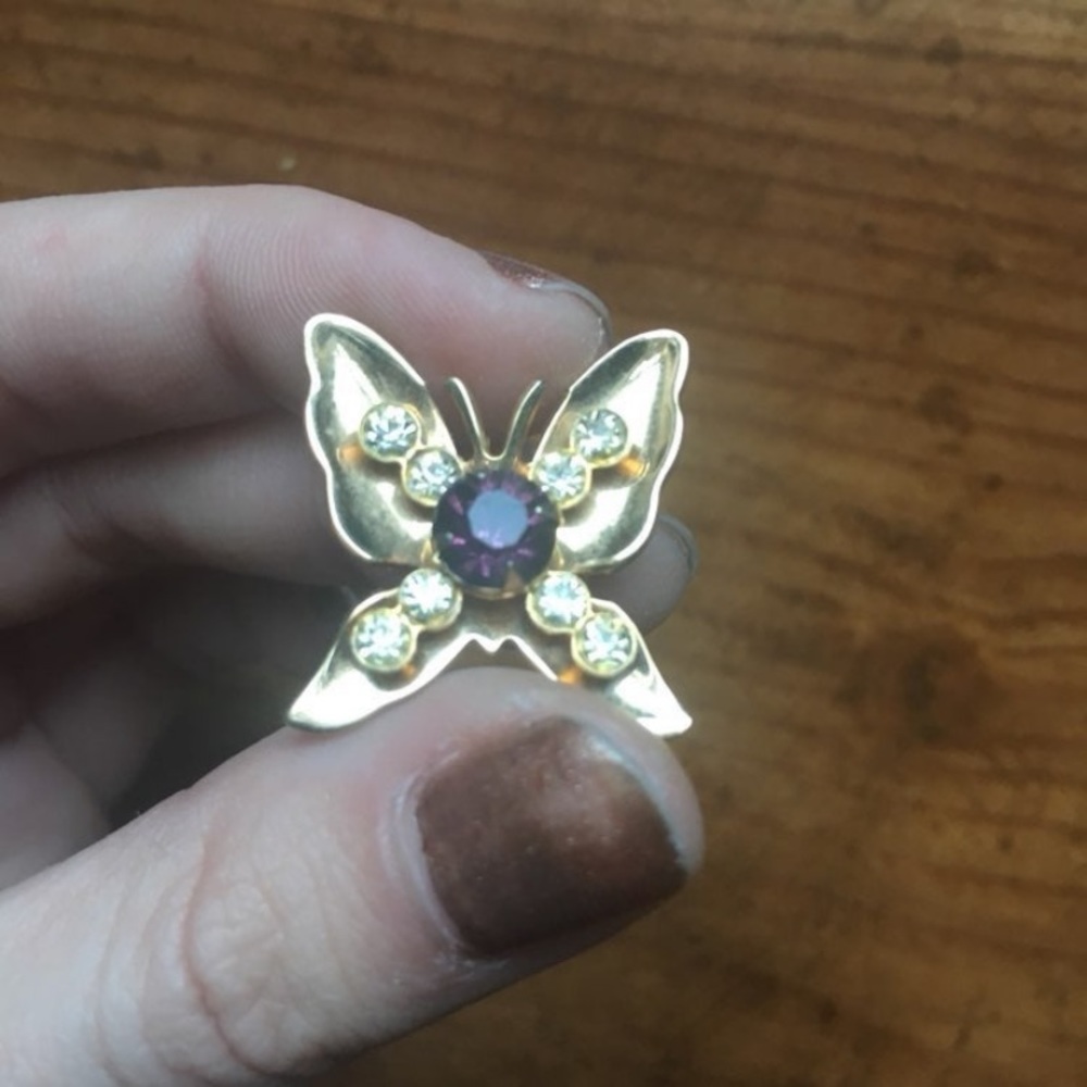 Vintage Gold Amethyst Butterfly Pin